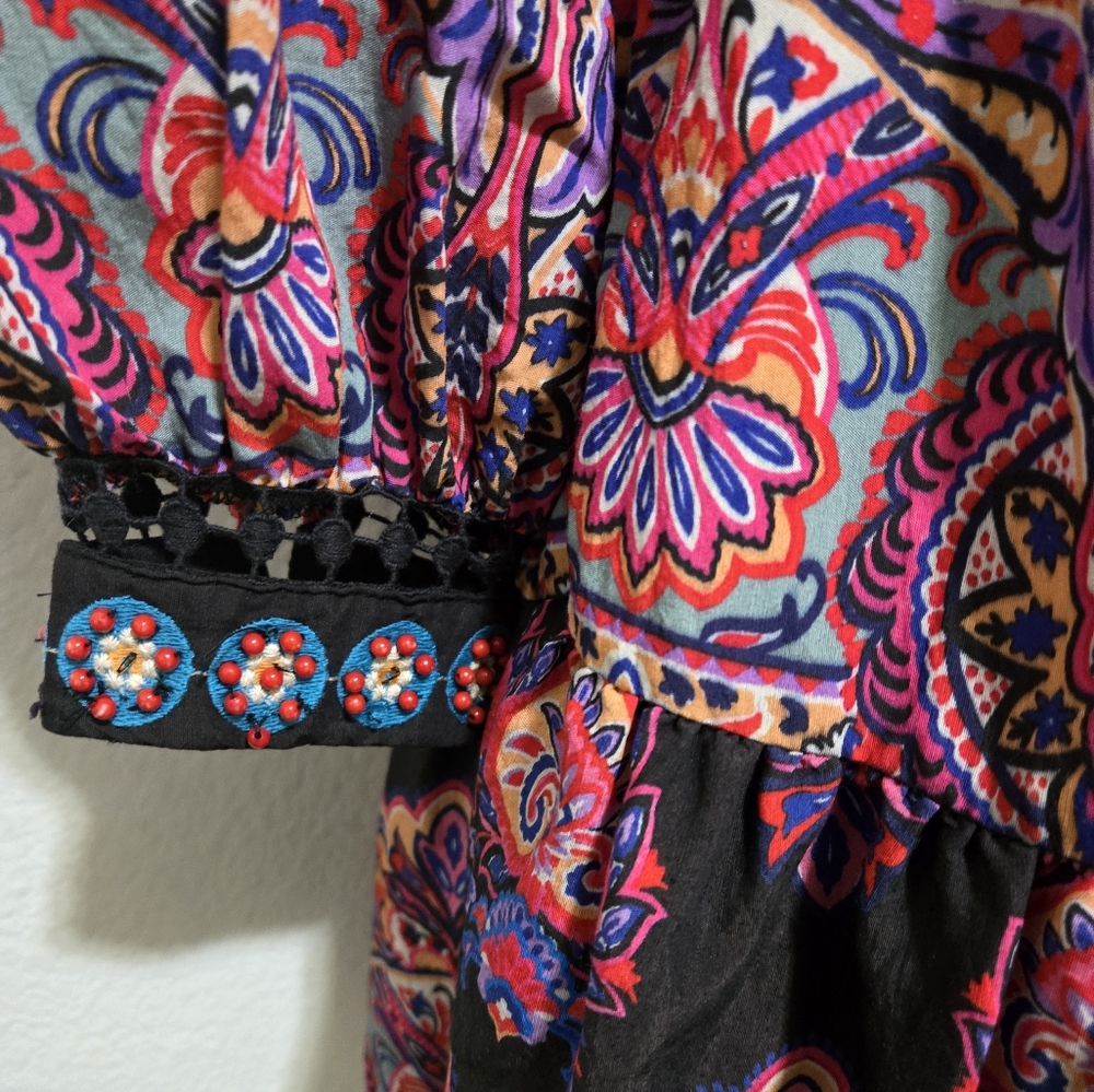 Anthropologie Boho Paisley Print Mock Neck Long Sleeve Mini Dress Size 0P - Picture 7 of 16